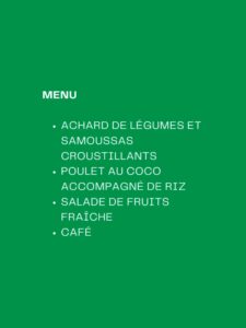 Menu repas malgache- Terre des Hommes 68